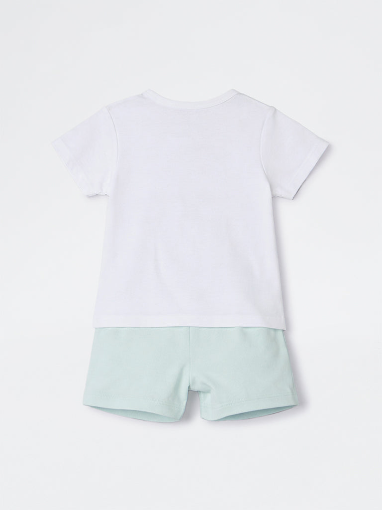 2-Piece HOP Baby Girls White Printed Cotton Set