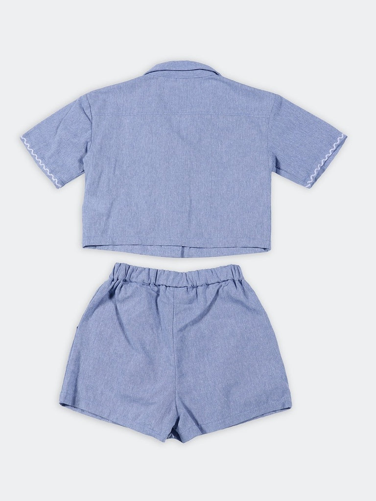 Girls Blue Denim Shirt and Shorts Set