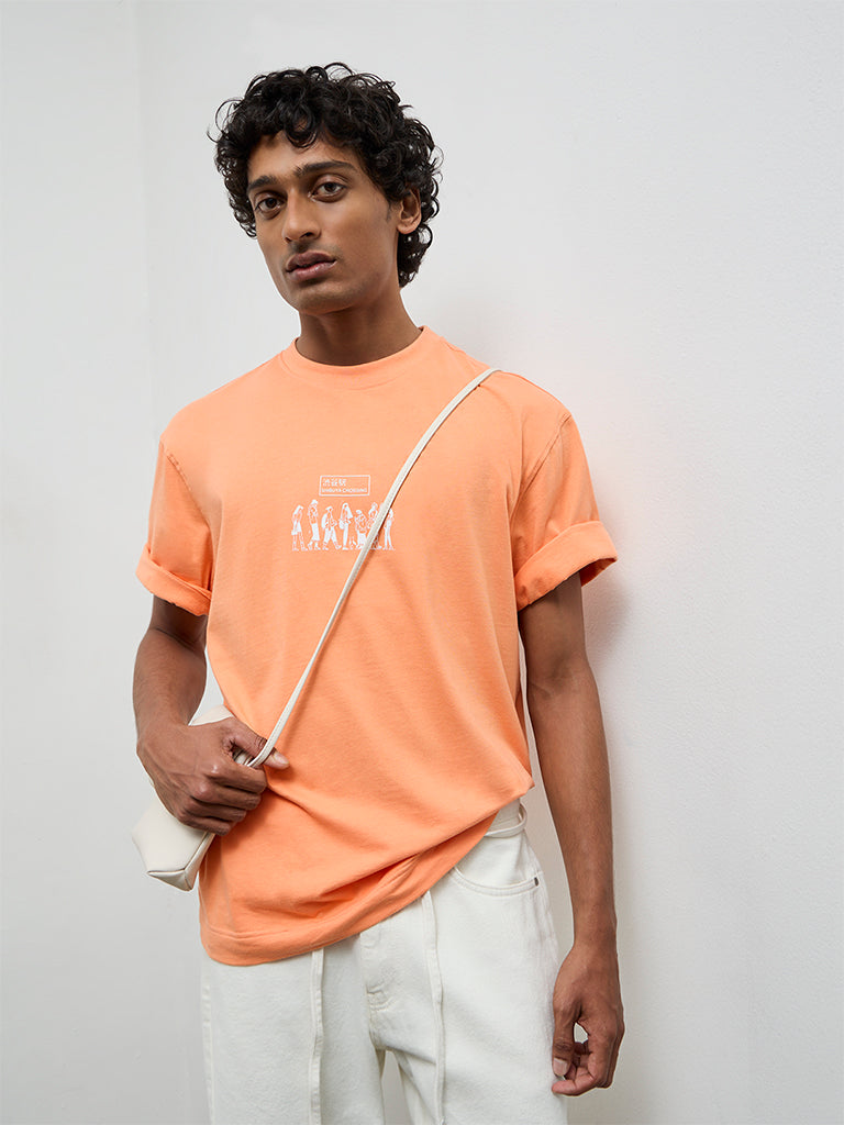Nuon Orange Graphic Printed Relaxed-Fit Cotton T-Shirt