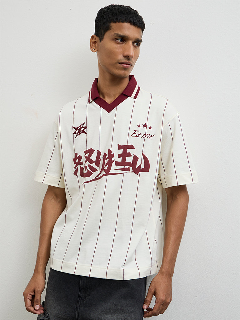 Nuon White Printed Relaxed-Fit T-Shirt