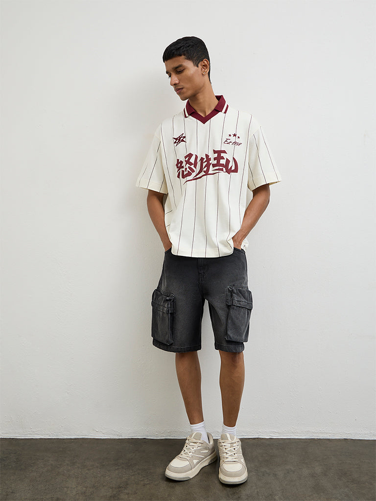 Nuon White Printed Relaxed-Fit T-Shirt