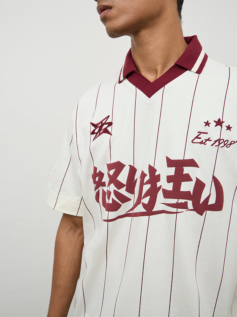 Nuon White Printed Relaxed-Fit T-Shirt