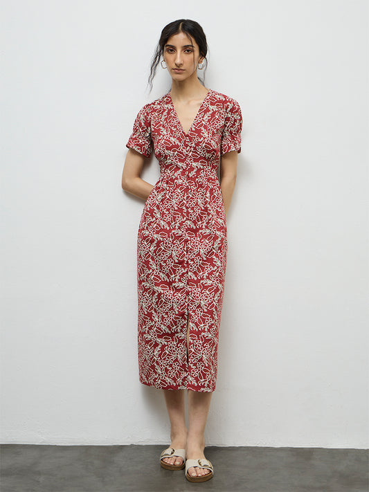 Bombay Paisley Rust Printed Cotton A-Line Dress