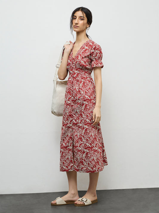Bombay Paisley Rust Printed Cotton A-Line Dress