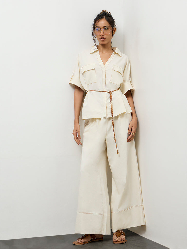 LOV Off-White Blouse with a Belt