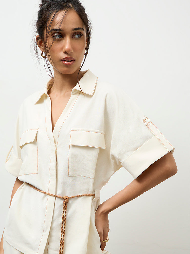 LOV Off-White Blouse with a Belt