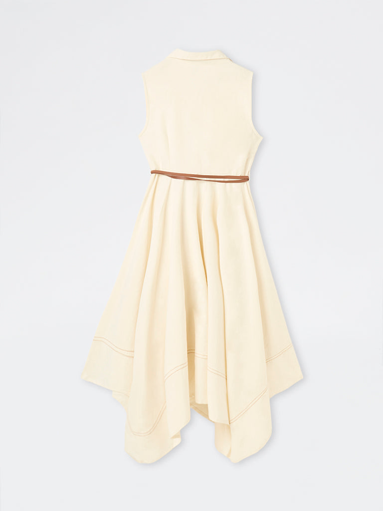 LOV Off-White Cotton-Blend A-Line Dress with Belt