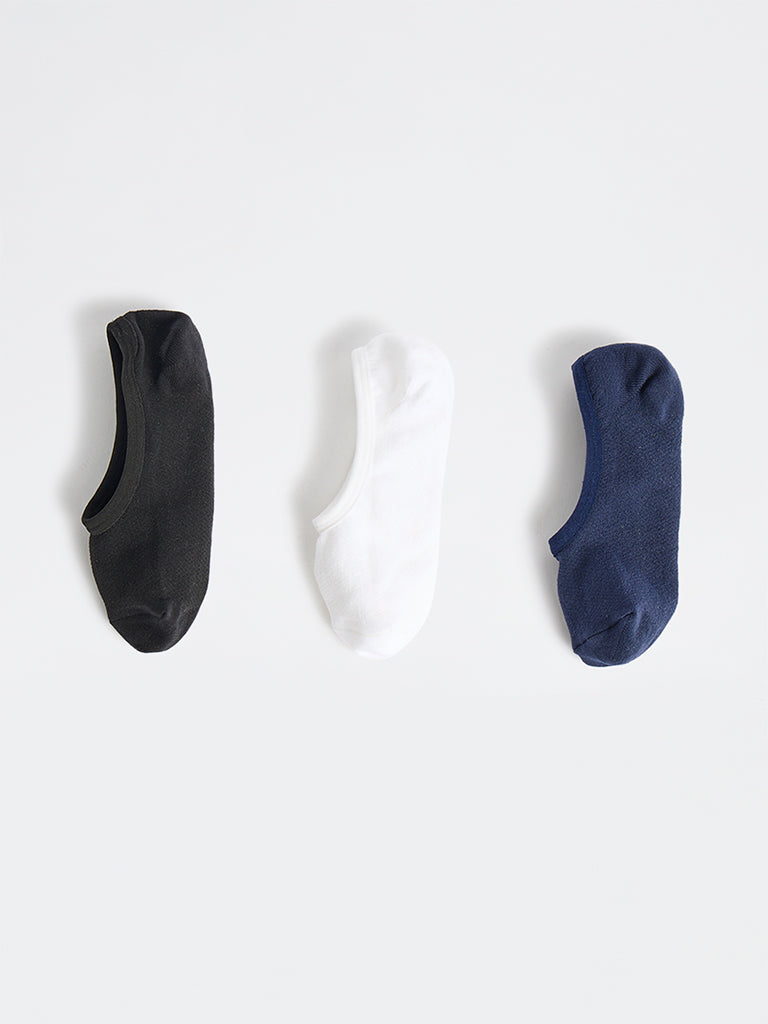 WES Lounge Navy Invisible No Show Cotton-Blend Socks - Pack of 3