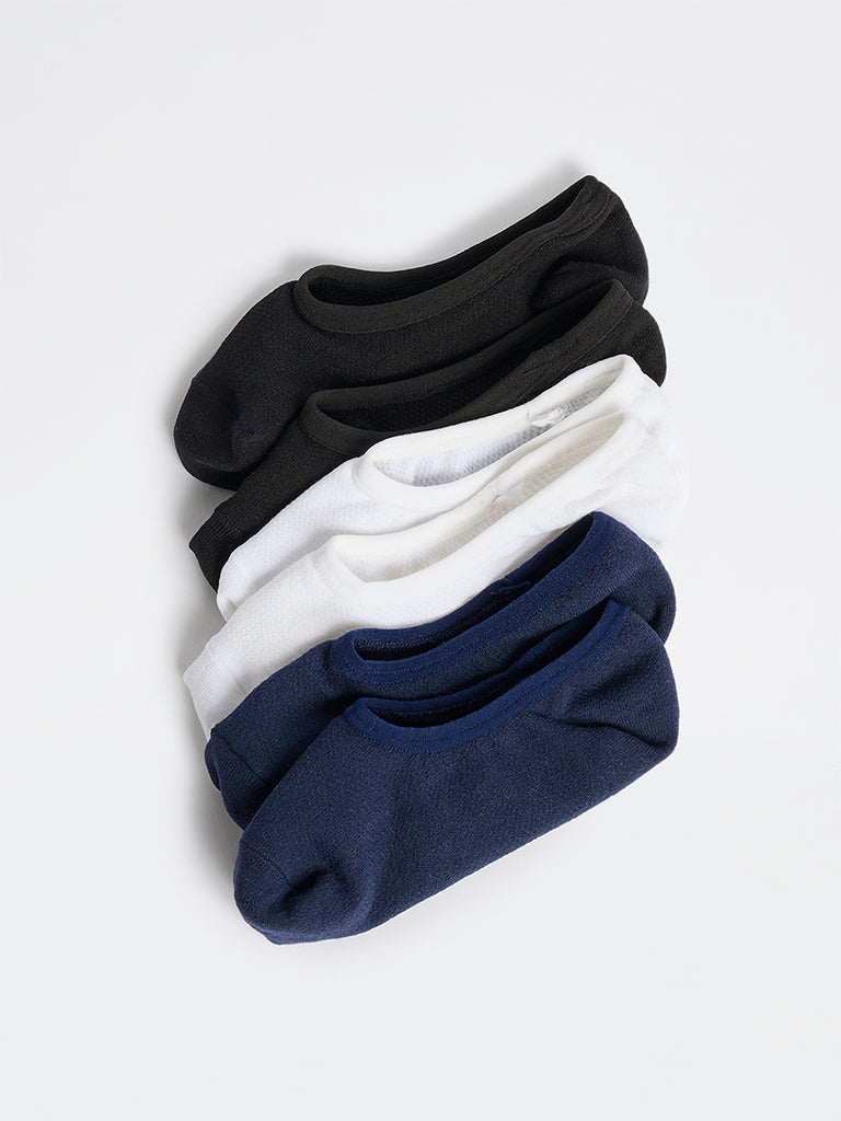 WES Lounge Navy Invisible No Show Cotton-Blend Socks - Pack of 3