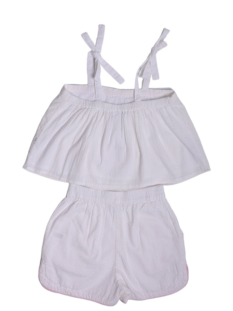 Girls White Floral Embroidered Cotton Top and Shorts Set