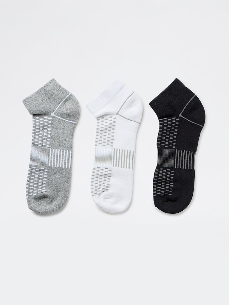 WES Lounge Grey Printed Cotton-Blend Trainer Socks - Pack of 3