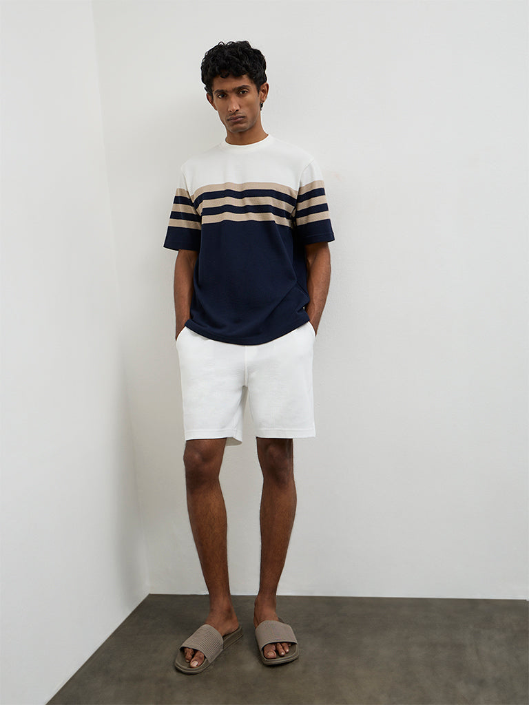 WES Lounge Navy Striped Relaxed-Fit Cotton T-Shirt