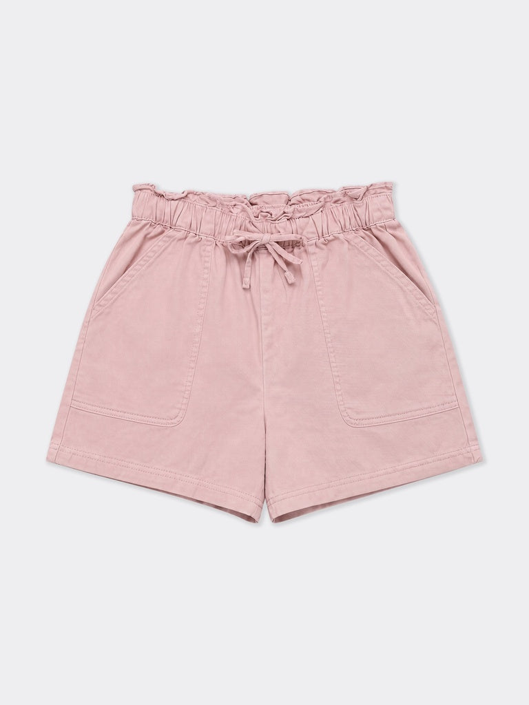 Girls Pink Paperbag Cotton Shorts
