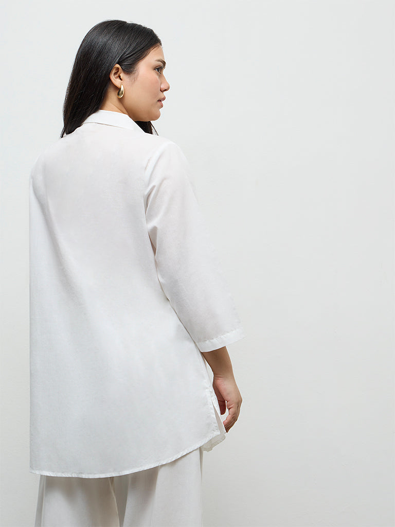 Diza White Floral Embroidered Cotton Tunic