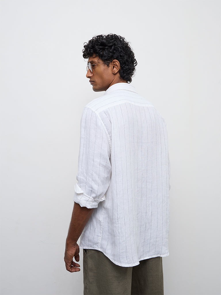 Ascot Off-White Striped Relaxed-Fit Linen Shirt