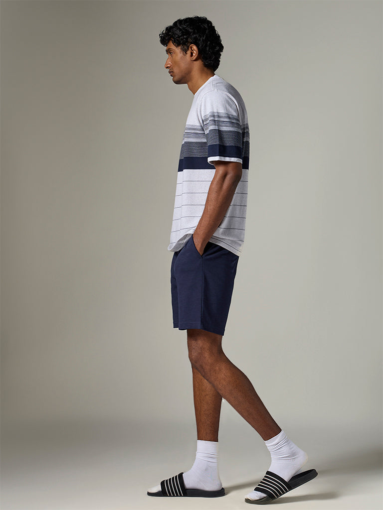 WES Lounge Grey Striped Relaxed-Fit T-Shirt