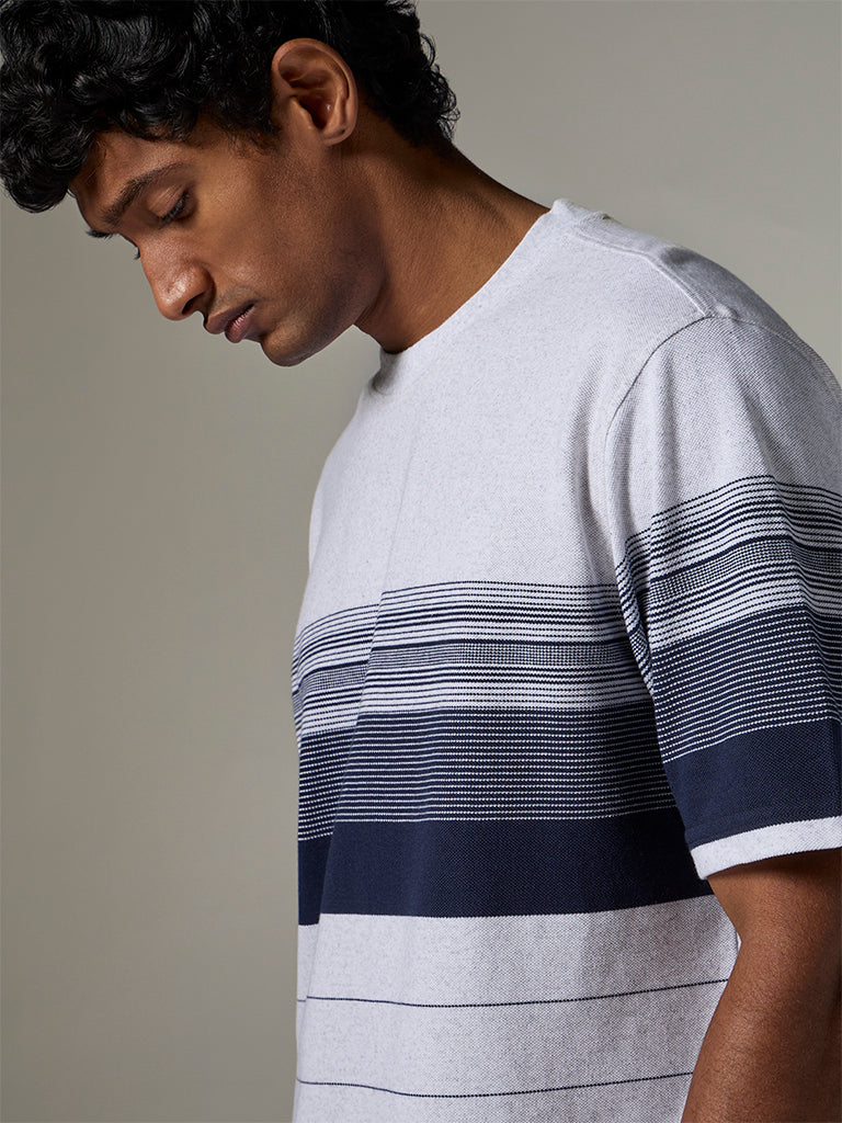 WES Lounge Grey Striped Relaxed-Fit T-Shirt