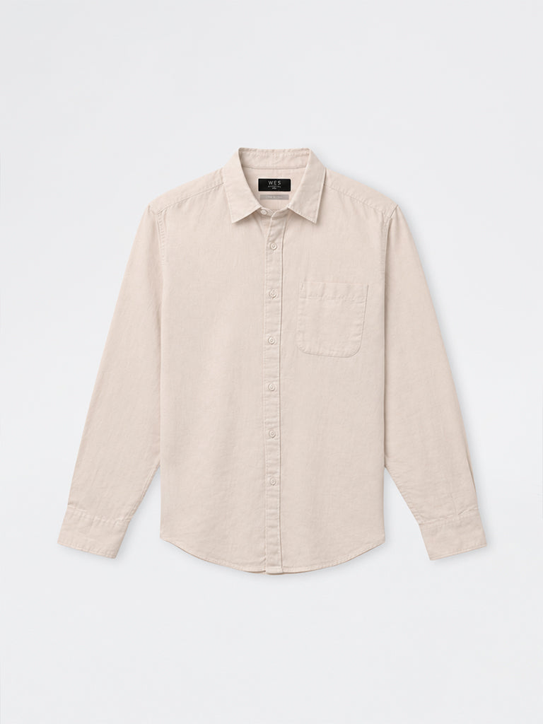 WES Casuals Light Peach Relaxed-Fit Cotton-Blend Shirt