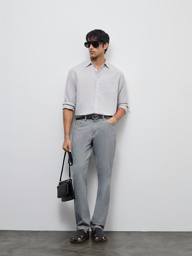 WES Casuals Grey Relaxed-Fit Cotton-Blend Shirt