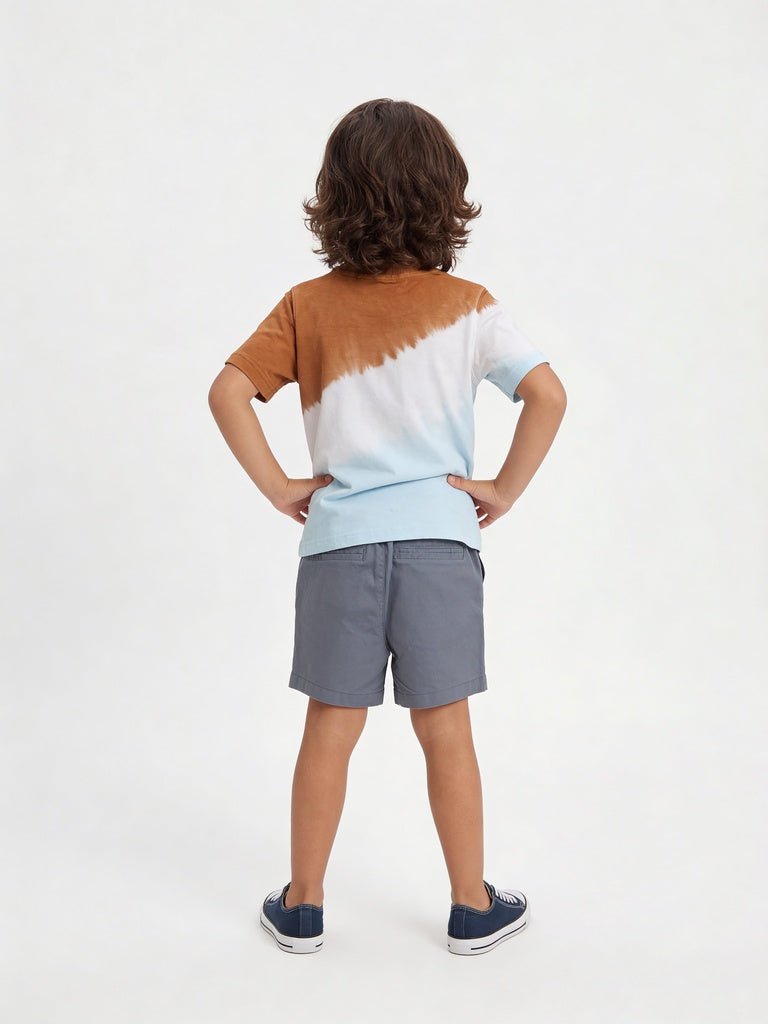 HOP Kids Boys Petro Blue Solid Regular Fit Cotton-Blend Shorts