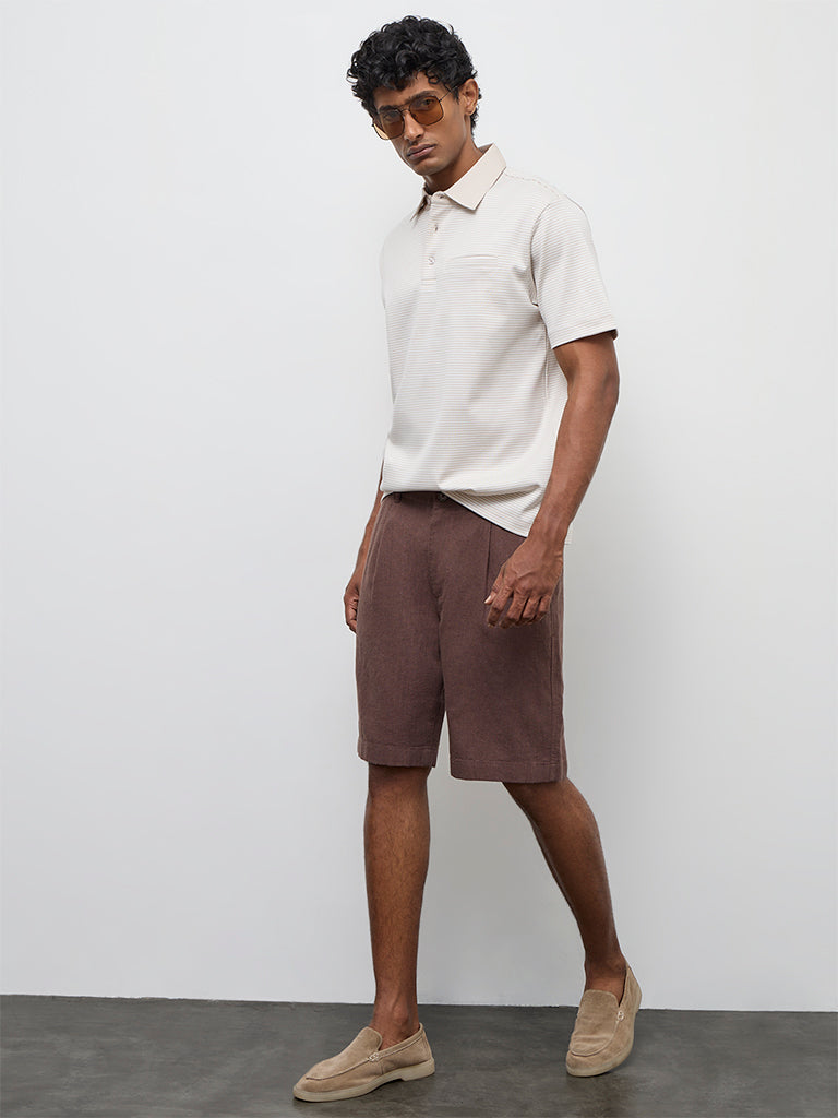 Ascot Dark Brown Relaxed-Fit Mid-Rise Cotton-Blend Shorts