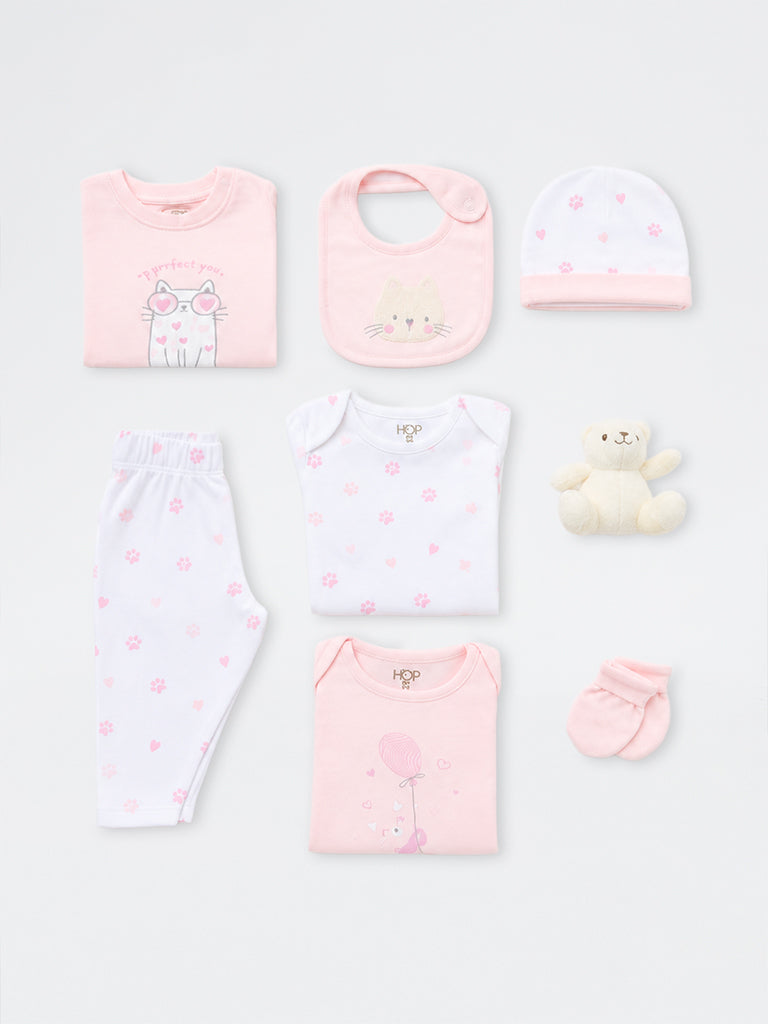 HOP Baby Girls Pink Printed Cotton Gift Set - Pack of 8