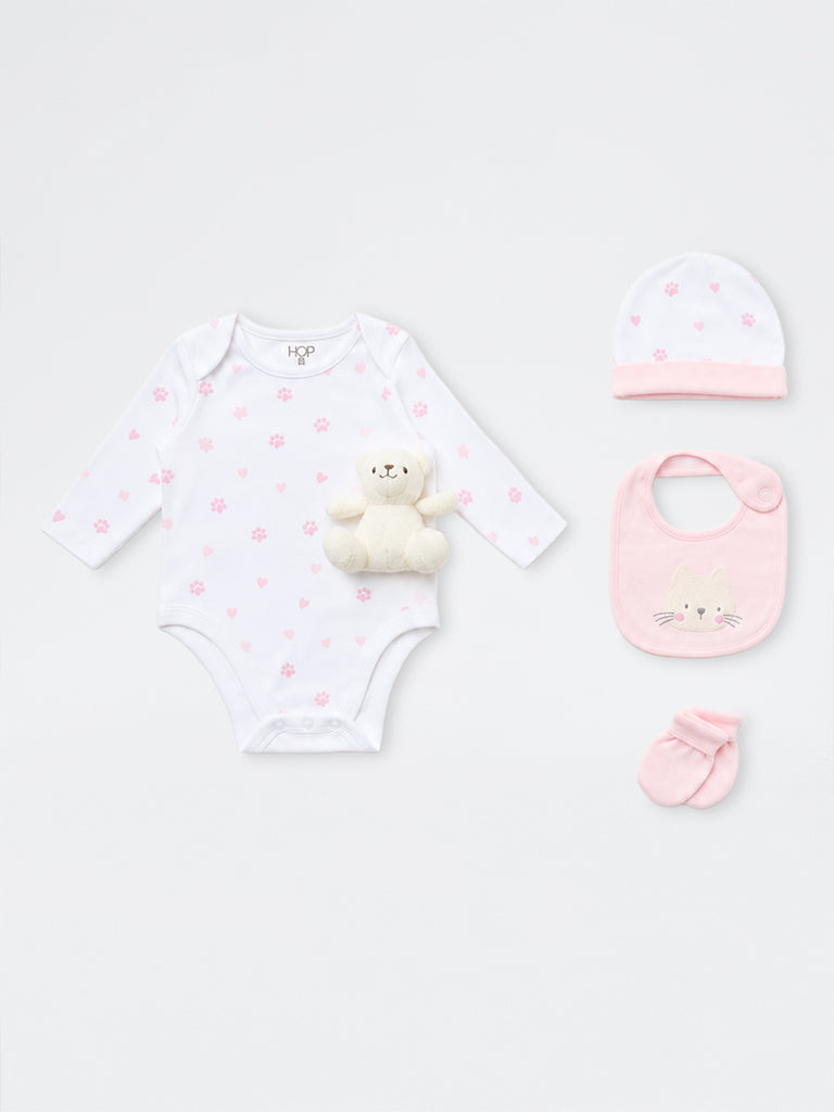 HOP Baby Girls Pink Printed Cotton Gift Set - Pack of 8
