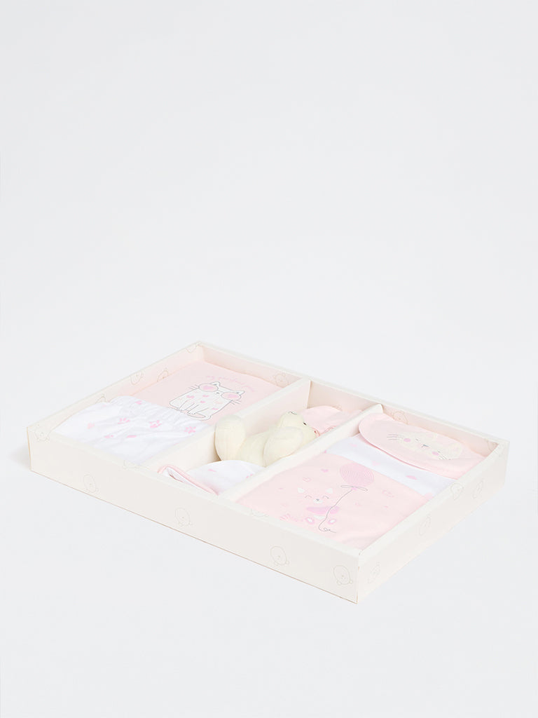 HOP Baby Girls Pink Printed Cotton Gift Set - Pack of 8