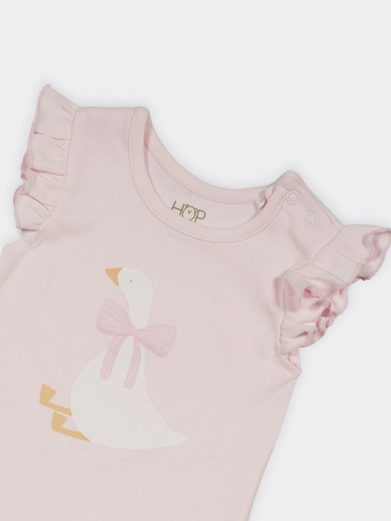 HOP Baby Girls Light Pink Duck Graphic Cotton Baby Romper