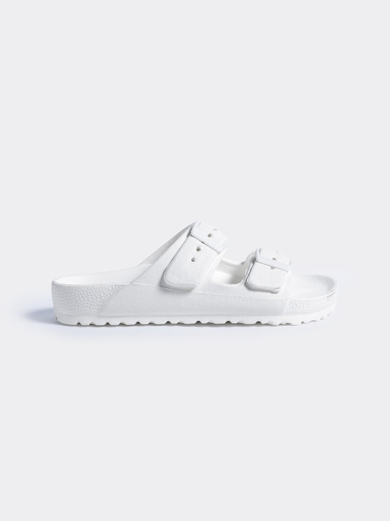 LUNA BLU White Double Buckle Slip-On Sandals