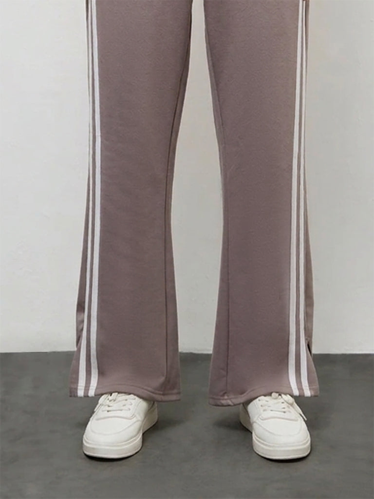 Nuoflexx Taupe Striped High-Rise Track Pants