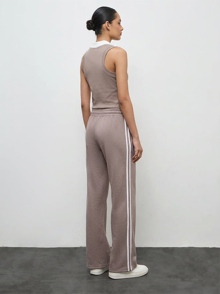 Nuoflexx Taupe Striped High-Rise Track Pants