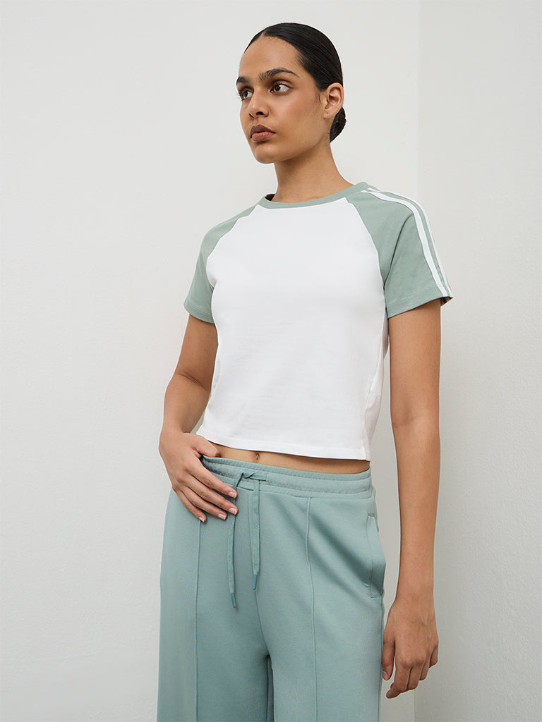 Nuoflexx White Color-Blocked Cotton T-Shirt