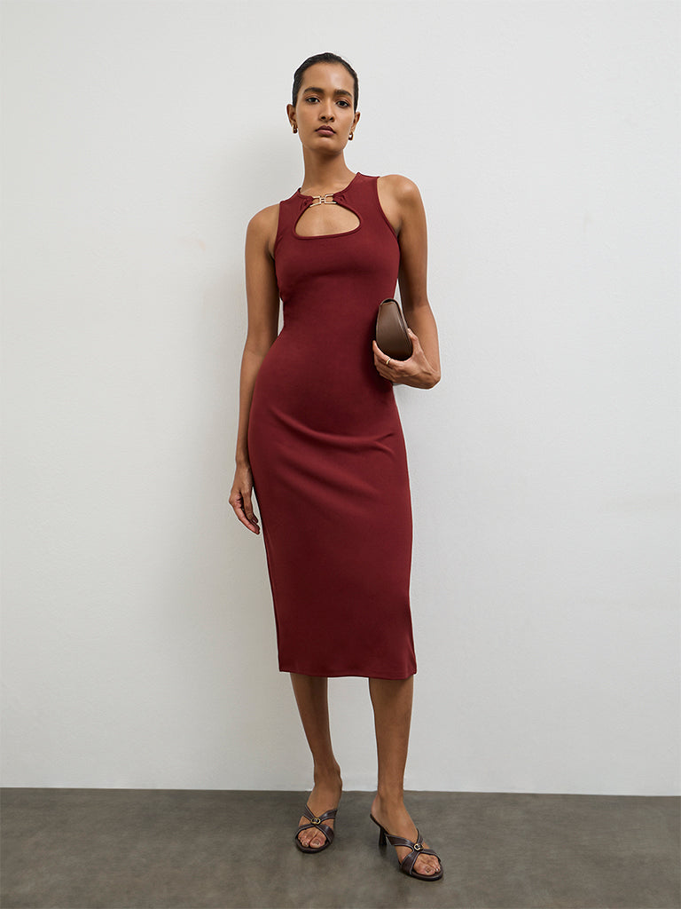 Wardrobe Red Buckle Detailed Bodycon Dress