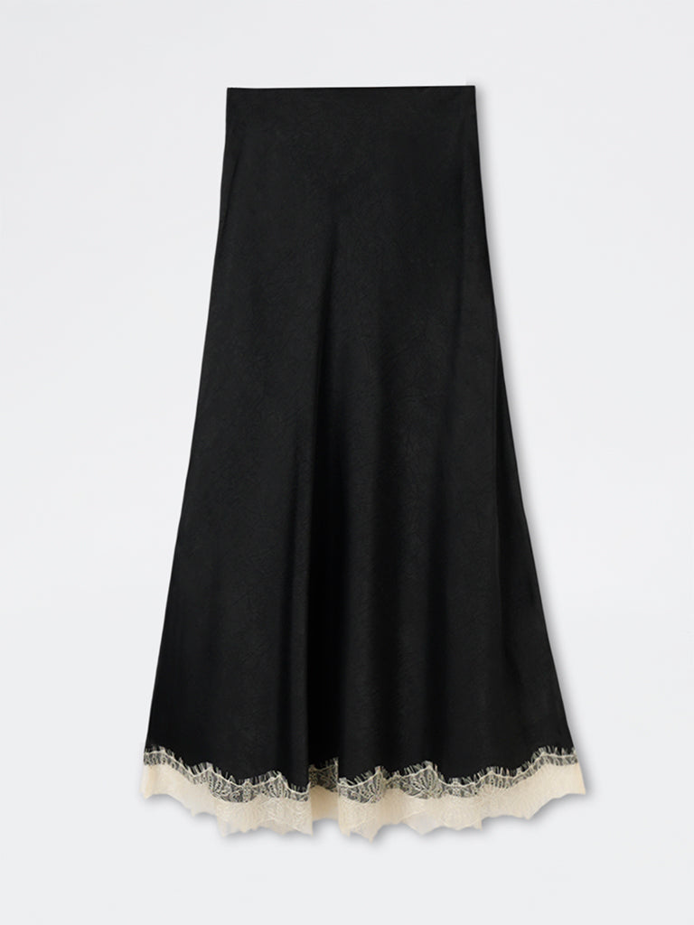 Wardrobe Black Lace-Detailed High-Rise Skirt