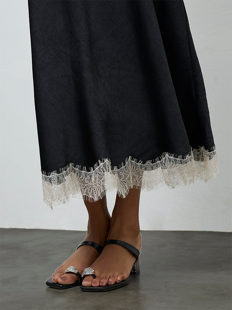 Wardrobe Black Lace-Detailed High-Rise Skirt