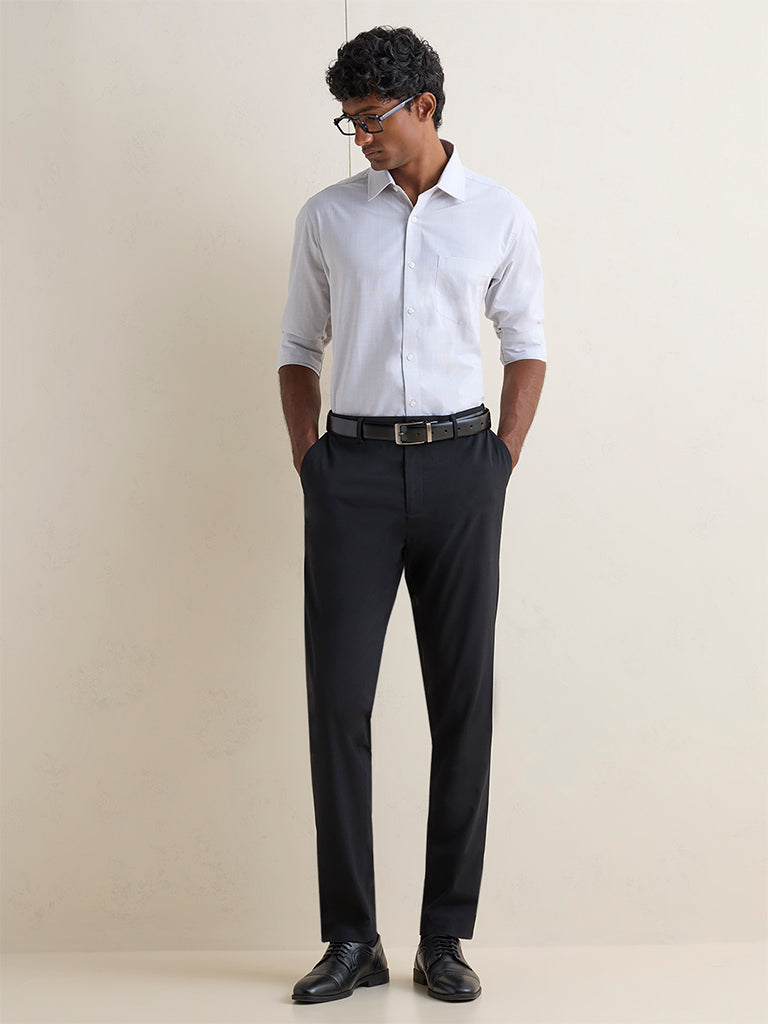WES Formals Grey Checks Printed Slim-Fit Cotton Shirt