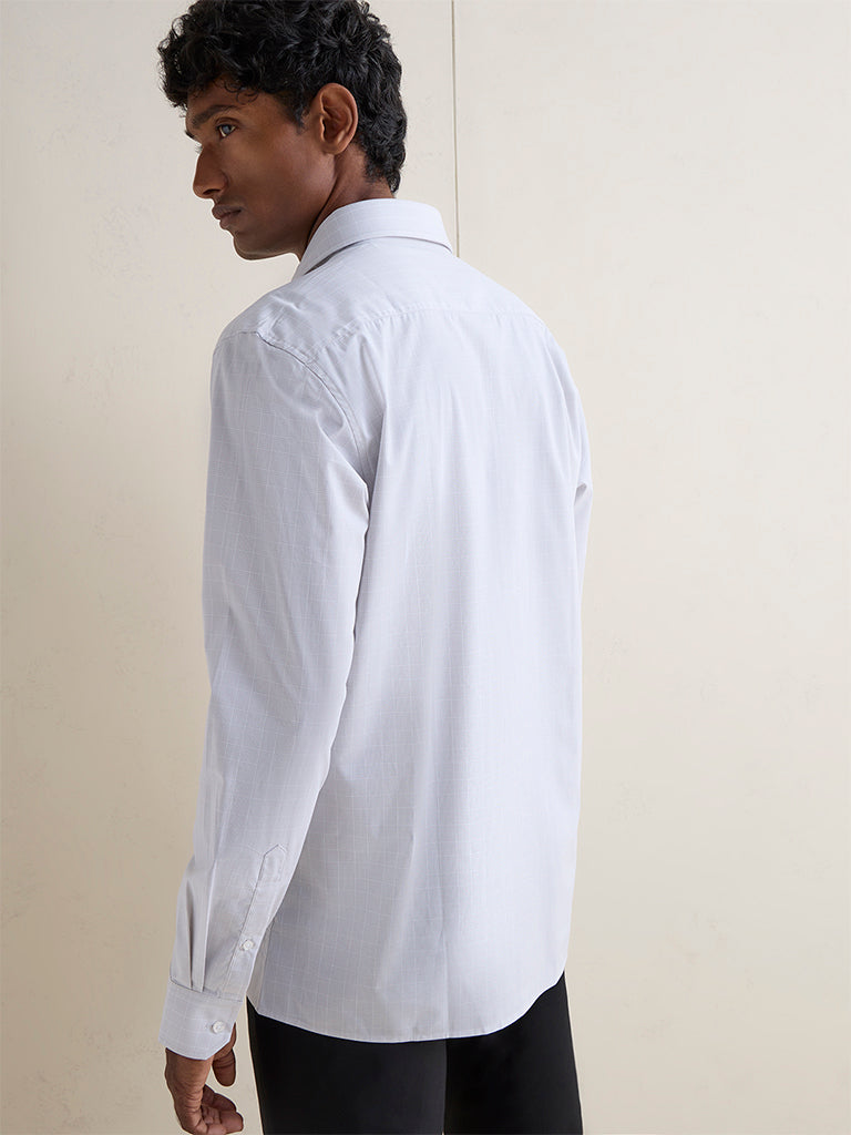 WES Formals Grey Checks Printed Slim-Fit Cotton Shirt
