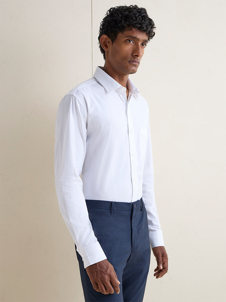 WES Formals White Striped Relaxed-Fit Cotton Shirt