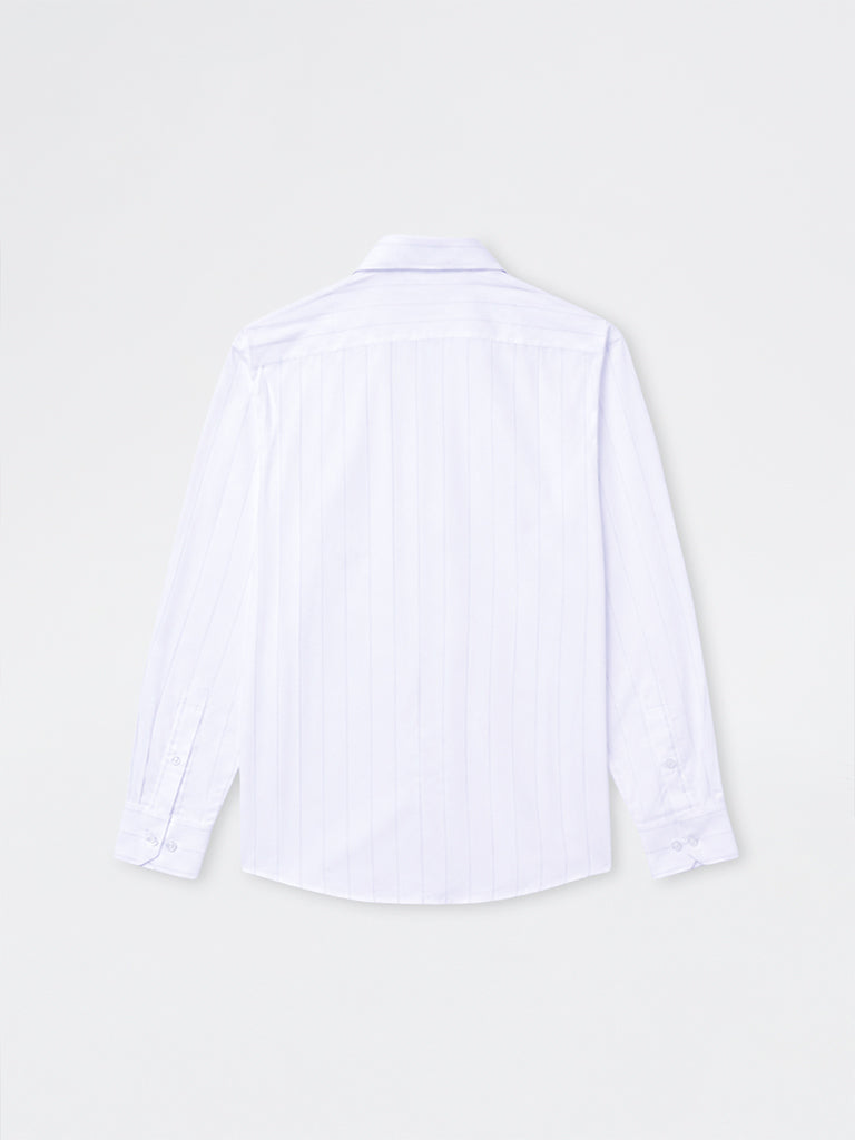 WES Formals White Striped Relaxed-Fit Cotton Shirt