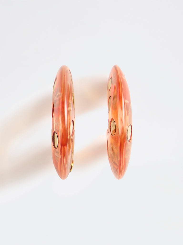 Westside Accessories Orange Stud-Detailed Hoop Earrings