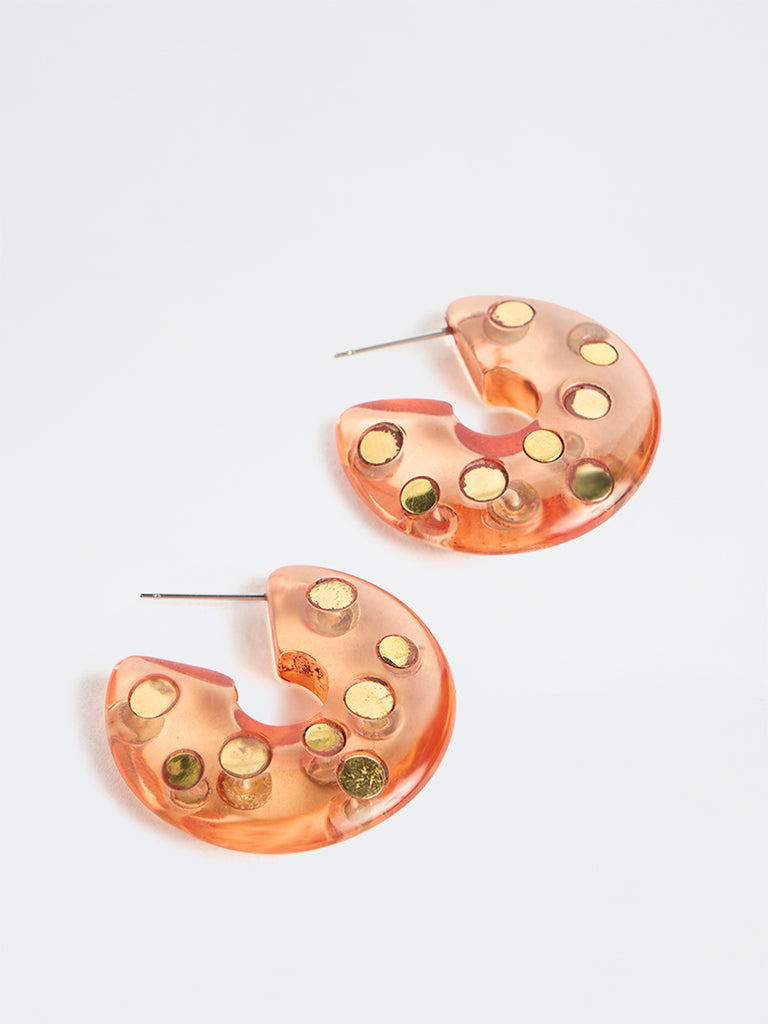 Westside Accessories Orange Stud-Detailed Hoop Earrings