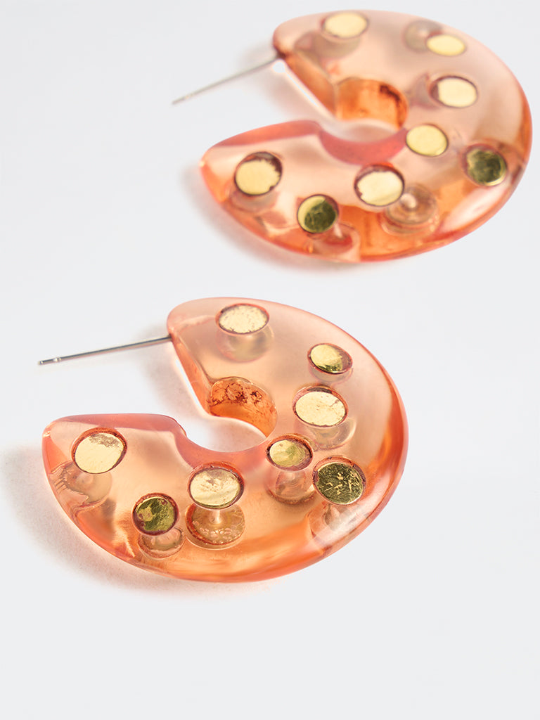 Westside Accessories Orange Stud-Detailed Hoop Earrings