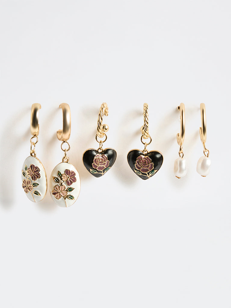 Westside Accessories Multi Color Enamel Charm Earrings - Pack of 3