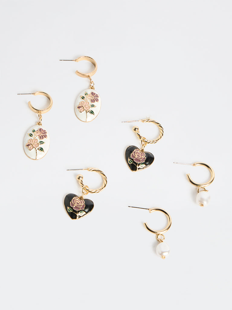 Westside Accessories Multi Color Enamel Charm Earrings - Pack of 3