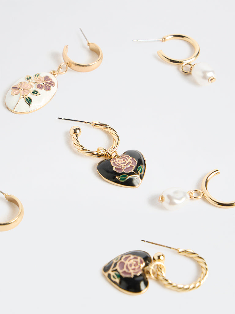 Westside Accessories Multi Color Enamel Charm Earrings - Pack of 3