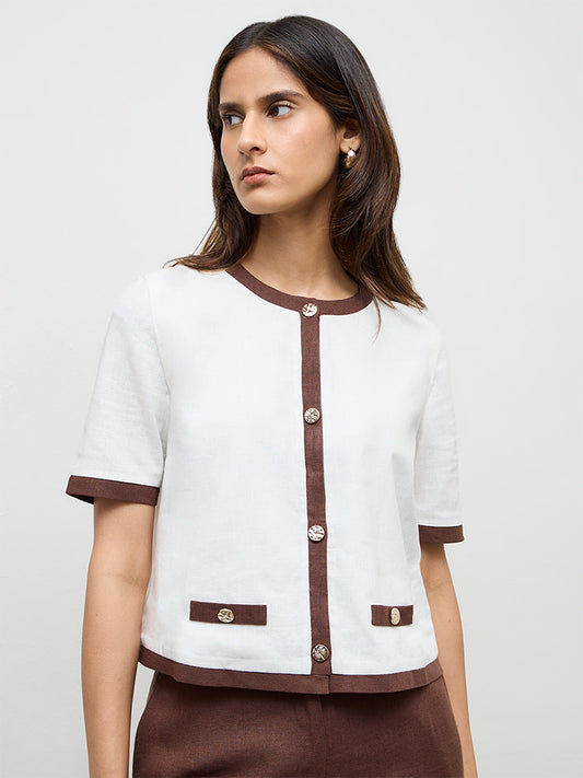 Wardrobe Off-White Contrast-Detailed Cotton Blouse