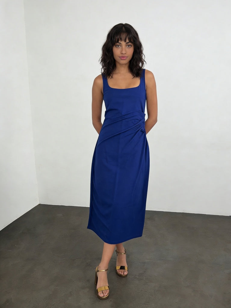 Wardrobe Blue Ruched Detail Midi Bodycon Dress