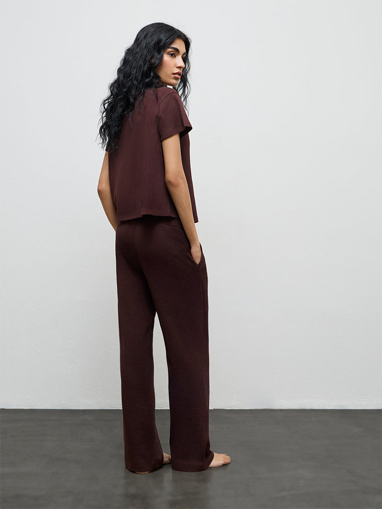 Superstar Purple Textured High-Rise Cotton Pants