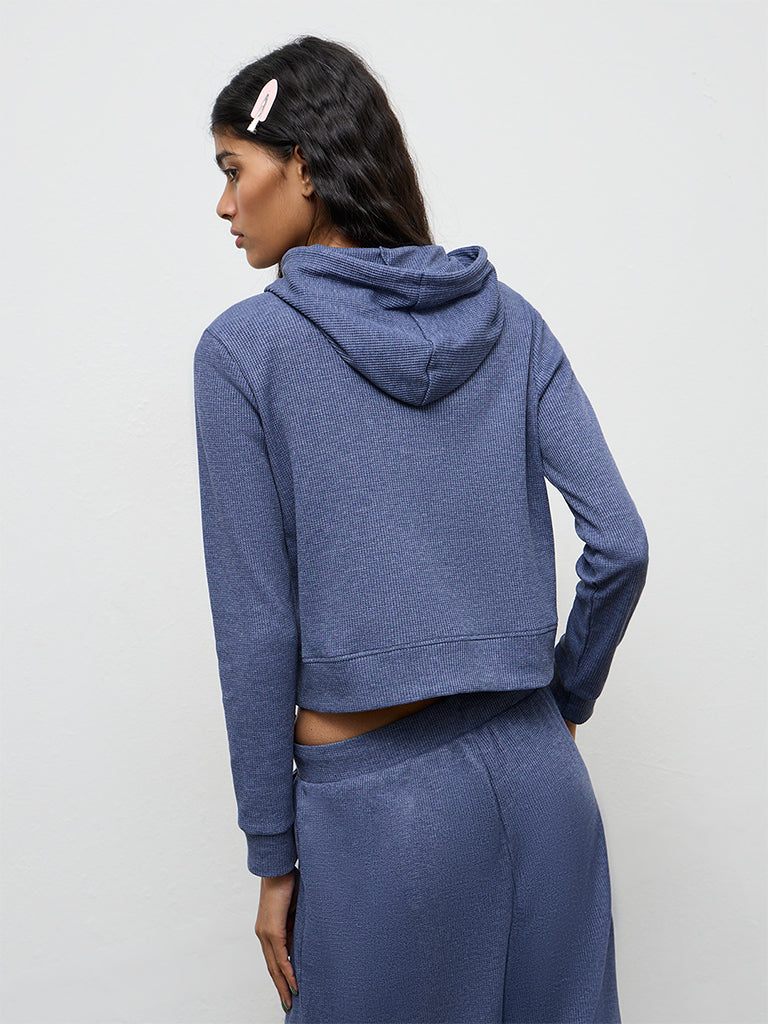 Superstar Dusty Blue Ribbed-Textured Hooded Cotton-Blend Jacket